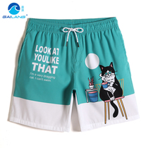 Gailang seaside holiday mens beach pants quick-drying loose can enter the water cartoon cat anti-embarrassing flat corner swimming trunks tide