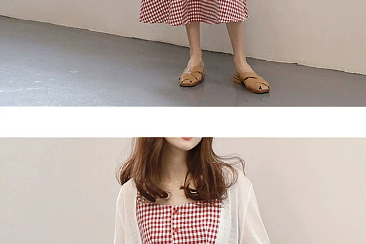 Đầu thu 2019 mới khôn ngoan váy khói hoa chuông Pháp kẻ sọc nhỏ cộng với áo hai dây cardigan - Sản phẩm HOT