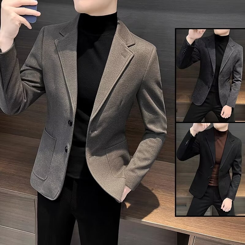 Winter Men's Woolen Suit Jacket, Mature Style, High-Quality, Thick Suit, Slim Fit, Large Size, Wrinkle-Resistant Woolen Top