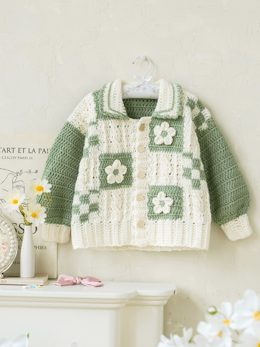 New mommy's handmade spring language color-blocked cardigan hand-knitted homemade diy material package wool ball to pass the time