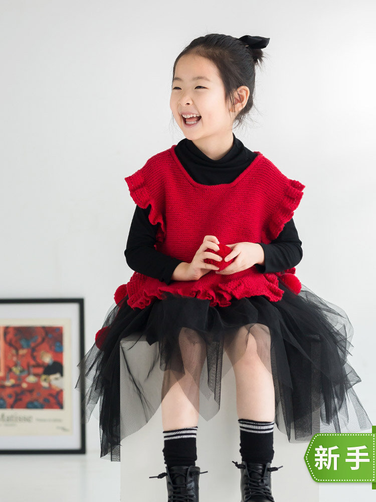 New mommy's hand-made wood ear strap vest handmade diy knitted wool sweater homemade material package tutorial