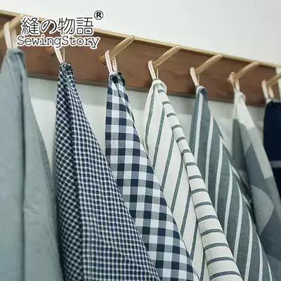 Seam monious Japanese simple Plaid water washing cotton fabric dining cloth lunch cloth bread food photo Tibetan green system