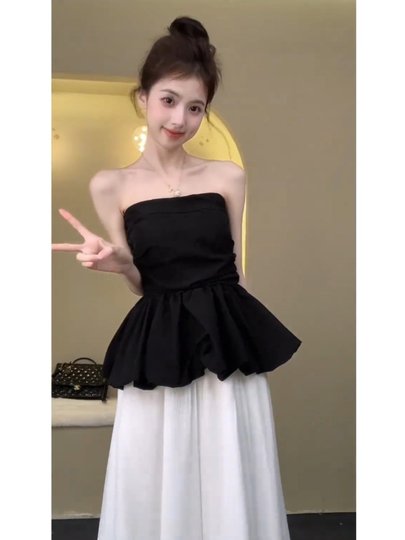 Weißes, flauschiges, kurzes Röhrenoberteil mit Blütenknospen für Damen, schlank machendes, taillierendes Rock-Weste-Oberteil, sommerliches, brustumwickeltes Oberteil