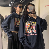 Spring and Autumn Korean version of ins Super fire loose cartoon printing girlfriends hooded pullover Net red long sleeve sweater womens top