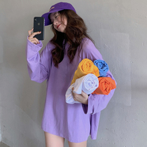 Autumn Korean version of net red ins loose Joker long purple long sleeve T-shirt slim coat female student tide