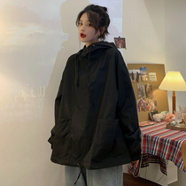 Spring and Autumn Korean version of ins Harajuku lazy wind bf loose hooded Japanese ancient tooling long sleeve sweater womens coat tide