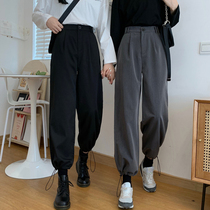 Net red pants childrens ins Super fire spring and autumn Korean version of loose Joker black leg pants high waist slim casual pants tide