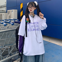 Autumn 2021 New Korean version of net red ins Super fire loose Harajuku wind splicing fake two long sleeve t-shirt shirt Women
