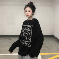 Original Cebu Wind printed black Nehitch blouse Womens design Feeling Small Crowd Loose 100 lapped Korean version Long sleeves T-shirt Spring dress lady