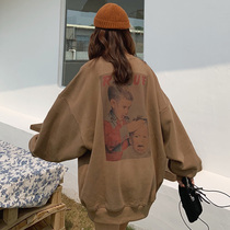 Autumn Korean version of lazy wind bf loose Joker round neck pullover printing long Net red long sleeve sweater womens coat