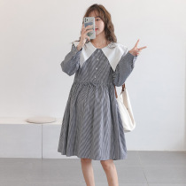 Pregnancy Maternity Dress Spring Clothing Online Red Fashion Plaid Dress Slim Dolls Collar Pregnant Woman With Dress Out of Breastfeeding Shirt Dress