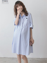 Pregnant Woman Summer Fashion Fashion Casual Striped Shirt Dress Damp in the middle of a long section Tide Moms Out of Breastfeeding Dress