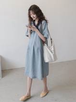 Pregnancy Woman Dress Summer Loaded With Slim Wave Dot butterfly knot cotton linen pregnant woman with dress sweetness A word summer long dress