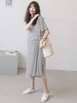 Pregnant woman Liondress 2022 Fashion big 2022 Casual Streaks Long pure cotton over knee summer short sleeve T-shirt