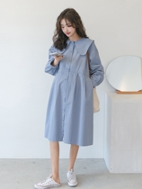 Pregnancy Woman Dress Spring Dress 2022 New Trendy Big Flip-Collar Casual Pregnant Woman One-piece Dress Out Of Pure Cotton Laced Shirt Dress