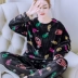 Phim hoạt hình dễ thương Bộ đồ ngủ Hàn Quốc phụ nữ dày flannel san hô nhung dài tay phục vụ nhà phù hợp với phụ nữ ấm áp mới - Bộ Pajama đồ bộ nữ mặc nhà Bộ Pajama