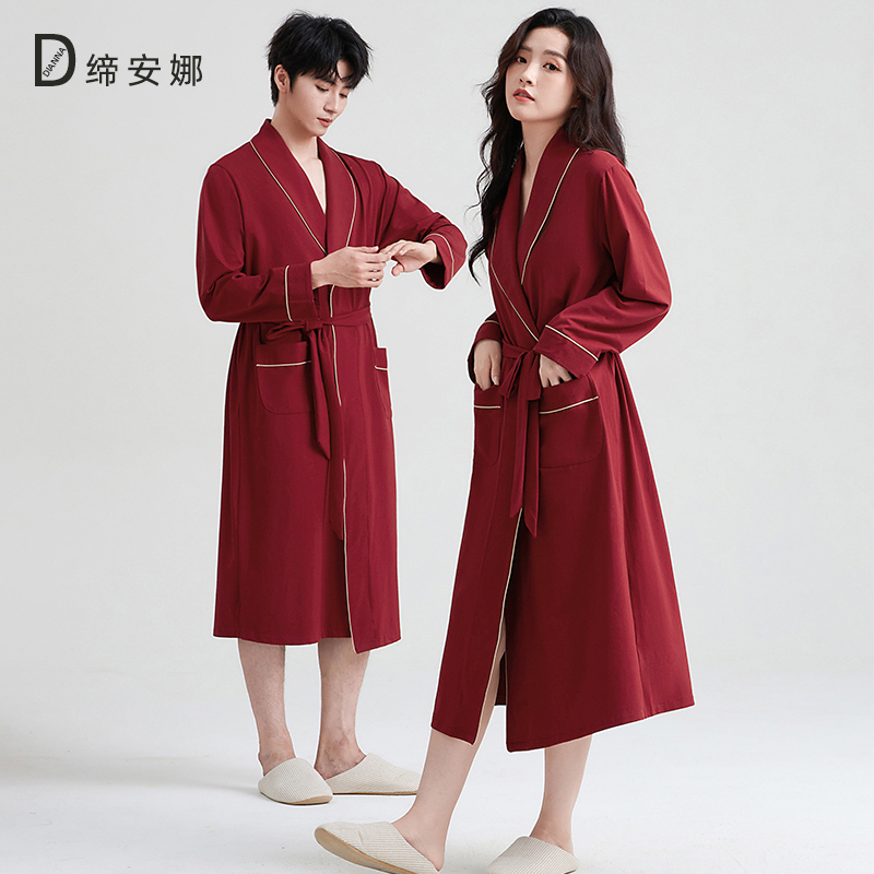 Couple's Nightgown, Spring and Autumn Style, Women's Wedding Bathrobe, Red Men's Pajamas, Loungewear, Zodiac Year, Spring and Summer