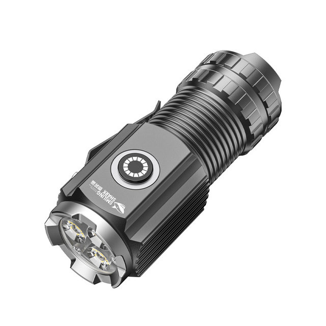 Smiling Shark Three-Eye Ultra-Bright Small Flashlight with Strong Magnet, Rechargeable, Outdoor Patrol, Household Aluminum Alloy Flashlight