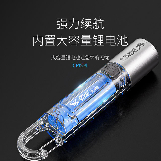 Smiling Shark High-Brightness Zoom Flashlight with Hook, Ultra-Bright Cob Side Light, Outdoor Long-Range Household Multi-Function Flashlight