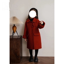 Chinese style girls red woolen coat winter style childrens Christmas and New Years new long coat for girls