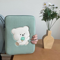 una Korean Bamtoree same style green embroidered bear ipad tablet liner bag storage bag