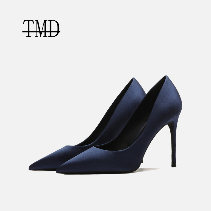 Tmd High Heels Women's Stiletto Heels 2025 Spring and Autumn New Design Niche Pointed Toe Elegant Professional Blue Shoes