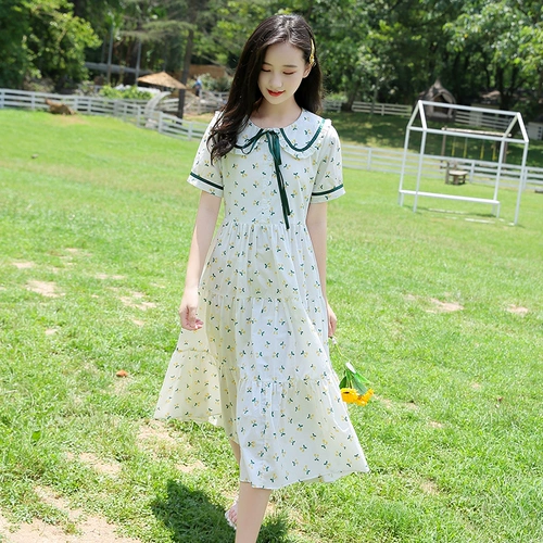 Летнее платье, свежая кукла для школьников, длинная юбка, в цветочек, кукольный воротник, средней длины