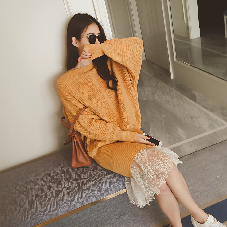 Hàn Quốc phiên bản của mùa thu và mùa đông nụ lụa gạc nửa chiều dài váy trong phần dài của quan điểm hoang dã ren lót váy váy váy chân váy lụa satin