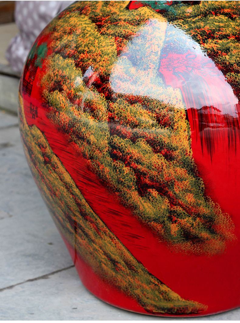 China jingdezhen ceramics high temperature red large vase hand - made landscape painting gourd porcelain decorative furnishing articles