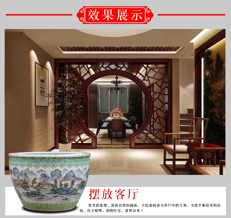 Jingdezhen hand - made landscape painting ceramic goldfish turtle cylinder painting and calligraphy study of sitting room place, a large water lily cylinder