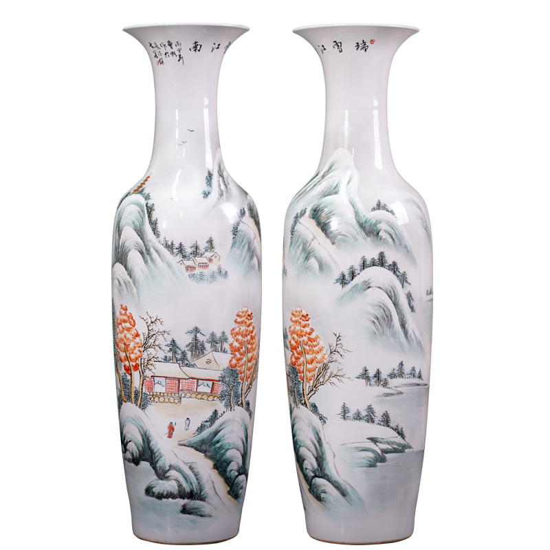 Jingdezhen pastel hand - made scenery large sitting room landing big vase furnishing articles household porcelain ceramic decoration gifts
