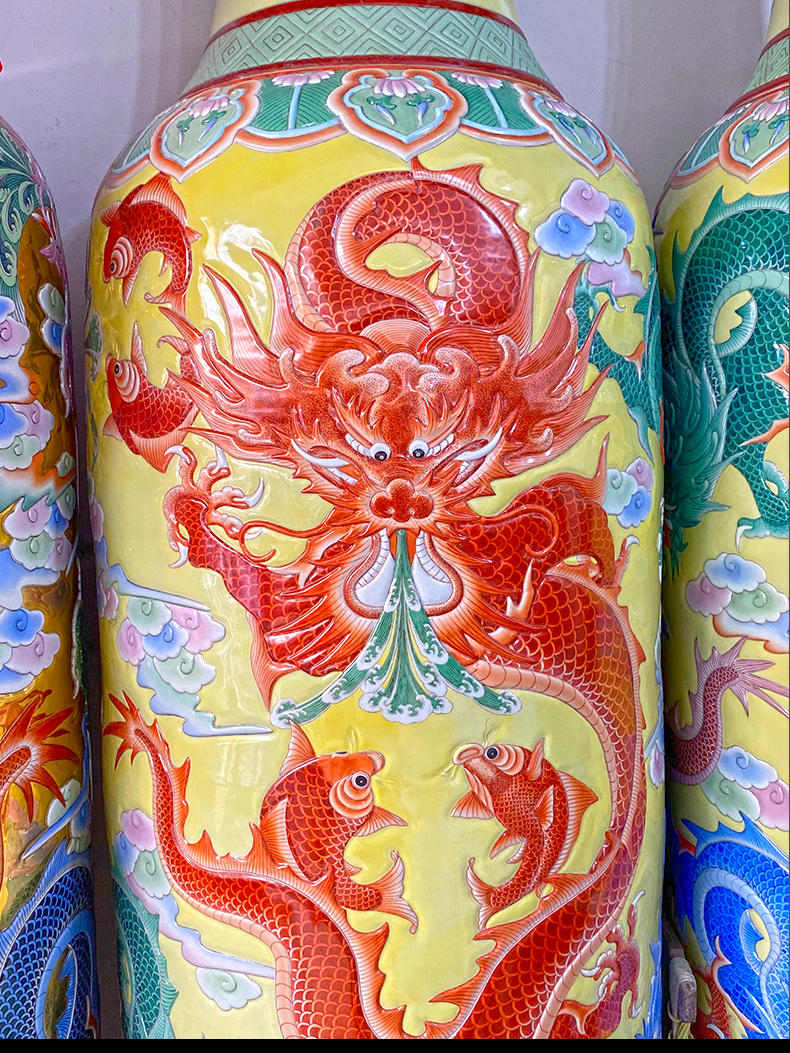 Jingdezhen ceramics gold at the end of five dragon paint hand - made porcelain carving the sitting room of large vases, large furnishing articles