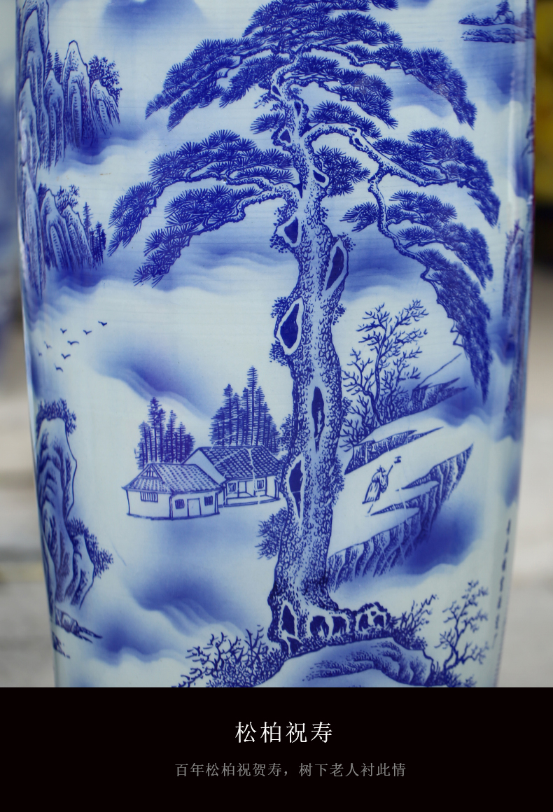 Jingdezhen blue and white porcelain guest - the greeting pine sitting room of large vase household ceramics study furnishing articles store opening gifts