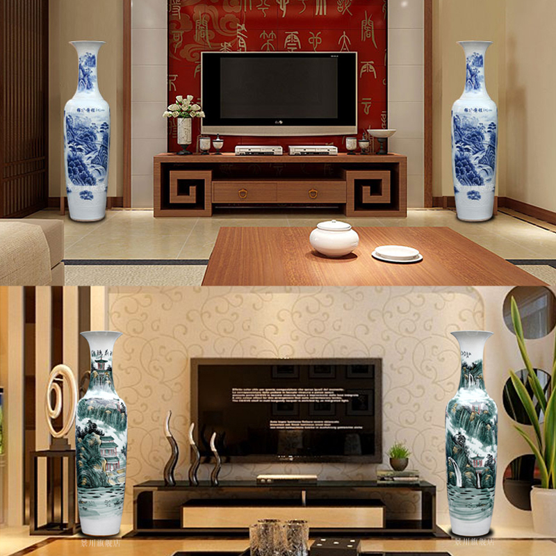 Jingdezhen ceramics large hand - made vase wucai landscape bright future landing stateroom decorative furnishing articles
