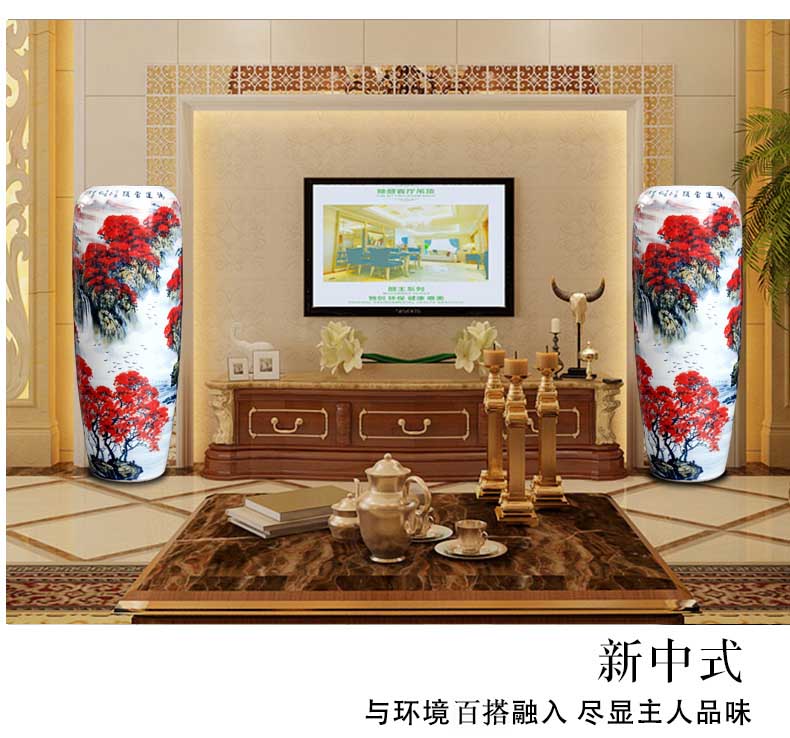 Jingdezhen ceramic hand - made luck landscape painting of large vases, sitting room of Chinese style household furnishing articles decorations