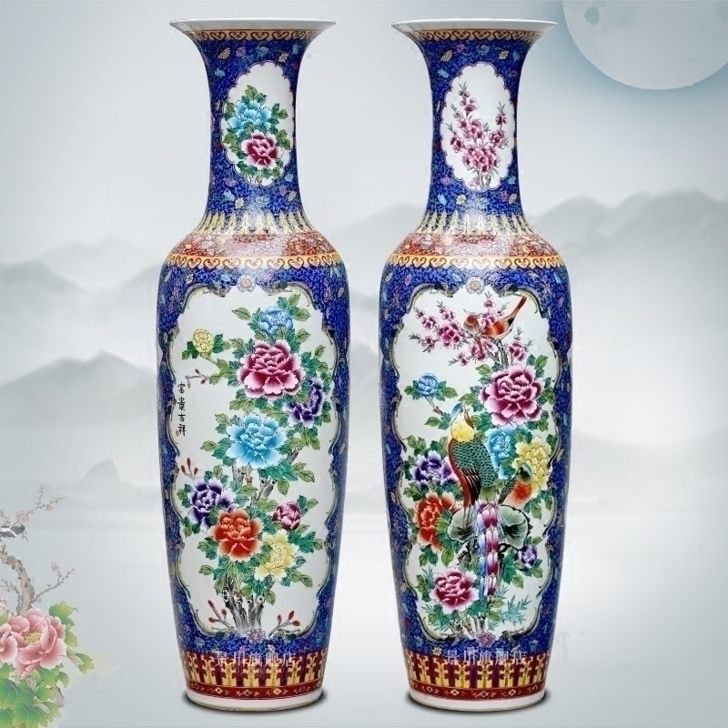 Pastel big vase peony ceramics jingdezhen home sitting room ground large furnishing articles hotel shops Chinese act the role ofing is tasted