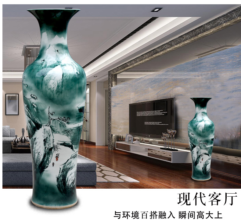 Jingdezhen hand - made the sitting room of modern Chinese landscape painting of large vase household ceramics furnishing articles hotel decoration