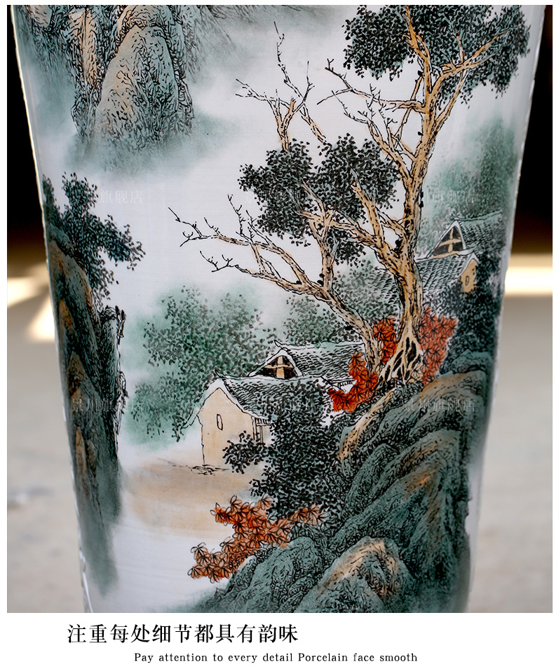 Jingdezhen ceramic hand - made peaks of TV sitting room office study Chinese landscape painting of large vase furnishing articles