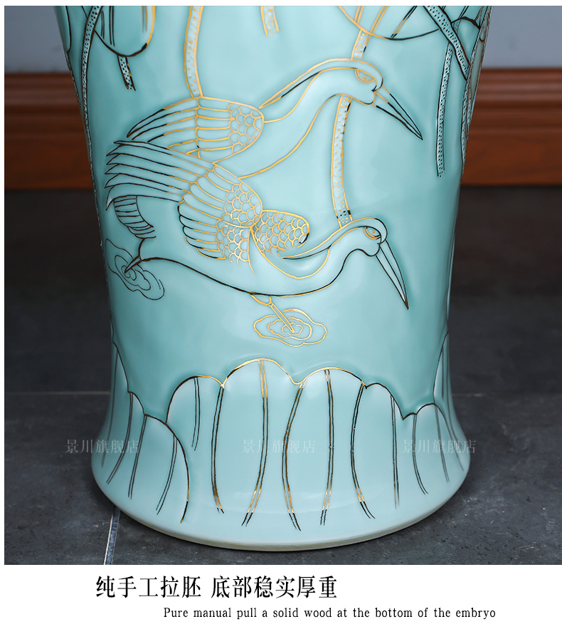 Jingdezhen ceramics hand - carved celadon big vase peony lotus home sitting room floor office furnishing articles