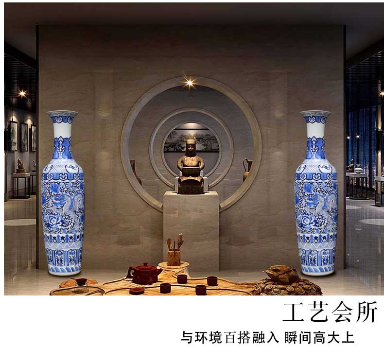 Jingdezhen ceramics hand - made peony dragon Chinese style of large vase of blue and white porcelain vases sitting room adornment is placed