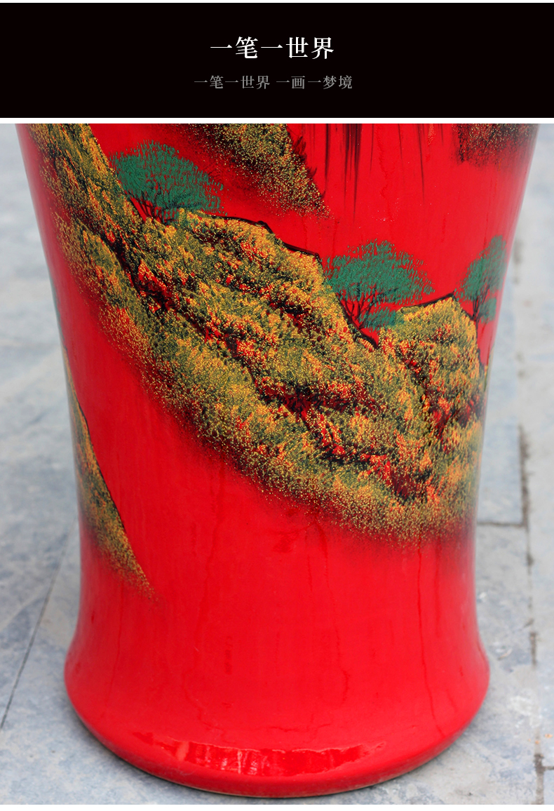 China jingdezhen ceramics high temperature red large vase hand - made landscape painting gourd porcelain decorative furnishing articles