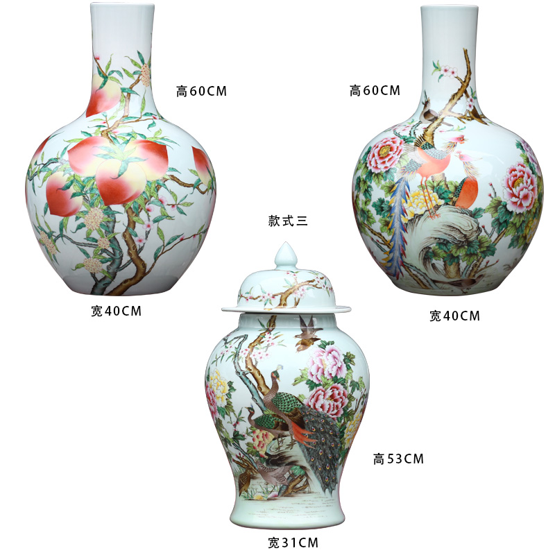 Jingdezhen ceramics hand - made powder enamel peach big vase home sitting room process mesa adornment furnishing articles