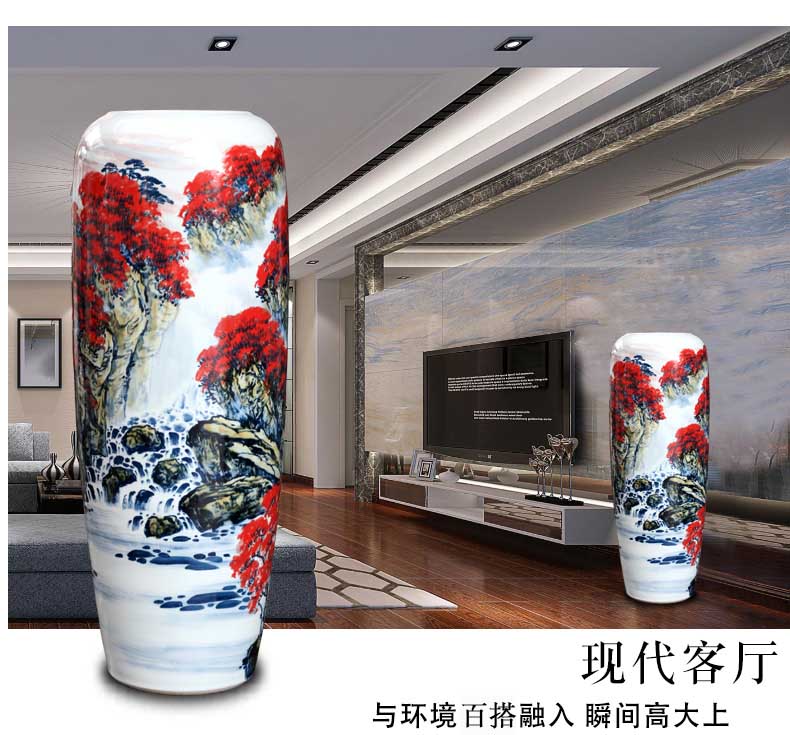 Jingdezhen ceramic hand - made luck landscape painting of large vases, sitting room of Chinese style household furnishing articles decorations