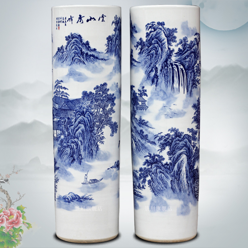 Jingdezhen blue and white porcelain is hand - made landscape painting ceramic quiver of large vases, furnishing articles home sitting room accessory products