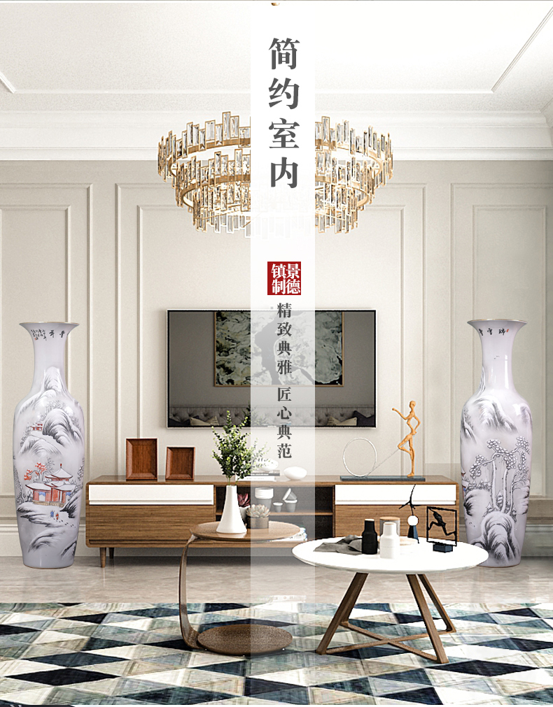 Jingdezhen pastel hand - made scenery large sitting room landing big vase furnishing articles household porcelain ceramic decoration gifts