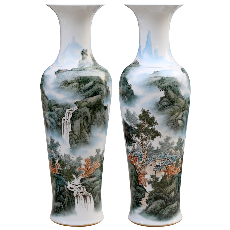 Jingdezhen pastel hand - made peaks overlapping pen landscape painting large sitting room of large vase furnishing articles opening gifts