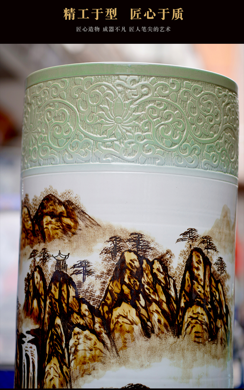 Jingdezhen ceramic hand - made landscape painting of large vase furnishing articles hotel lobby porch opening gifts