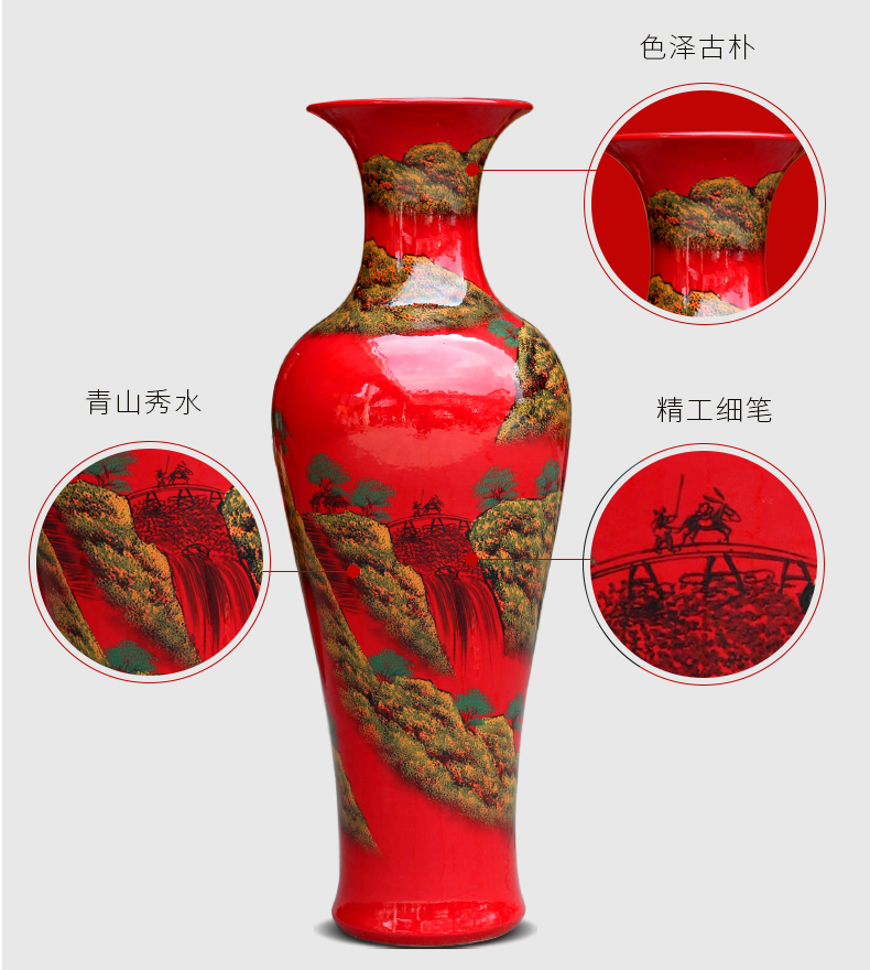 China jingdezhen ceramics high temperature red large vase hand - made landscape painting gourd porcelain decorative furnishing articles