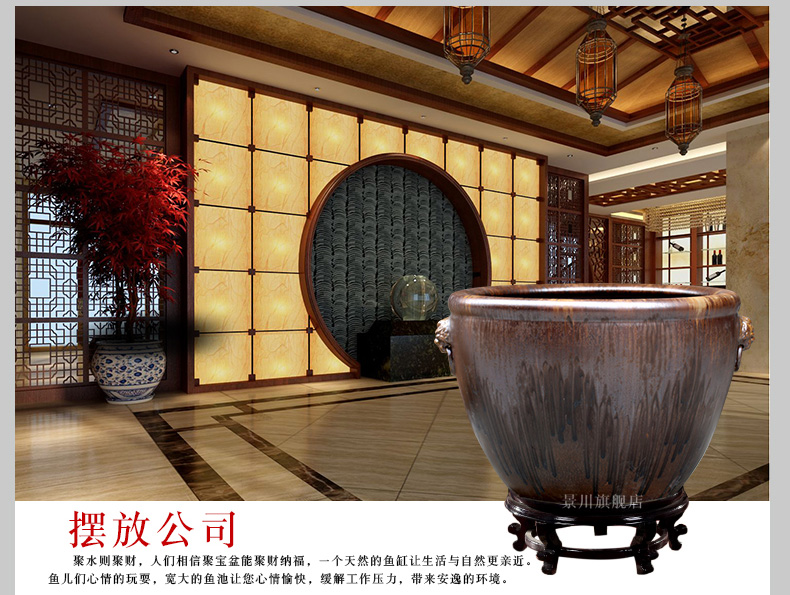 Jingdezhen ceramic up ears goldfish bowl calligraphy and painting lotus lotus cylinder large sitting room courtyard wind water tanks