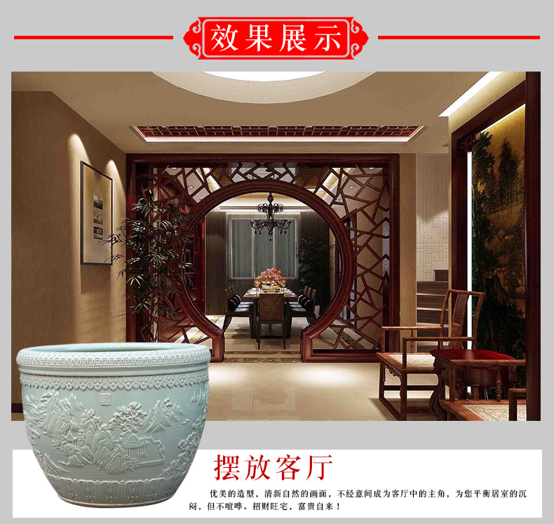 Jingdezhen porcelain carving landscape painting goldfish turtle cylinder water lily sitting room courtyard study office furnishing articles